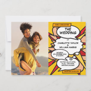 Modern Geometric Comic Book Photo Wedding Invitation