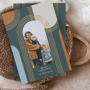 Modern Geometric Concentric Golden Arches 1 Photo Holiday Card