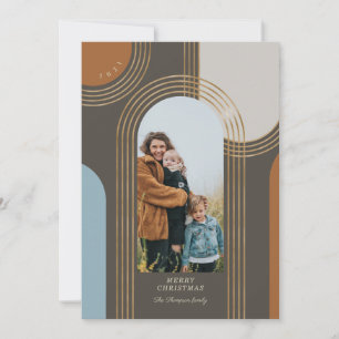 Modern Geometric Concentric Golden Arches 1 Photo Holiday Card