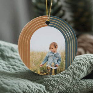 Modern Geometric Concentric Golden Arches 3 Photo Ceramic Tree Decoration