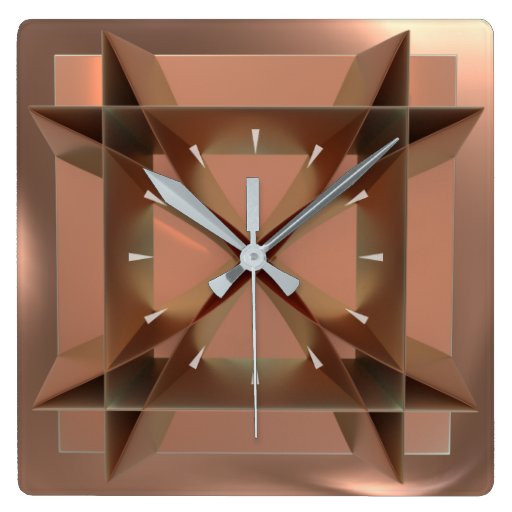 Image of Modern Geometric Copper Coloured Square Wall Clock