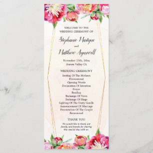 Modern Geometric Coral Red Peony Wedding Ceremony Programme