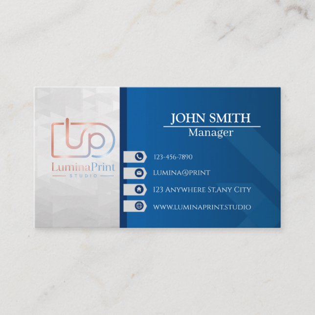 Modern Geometric Corporate Manager Custom Logo Business Card (Front)