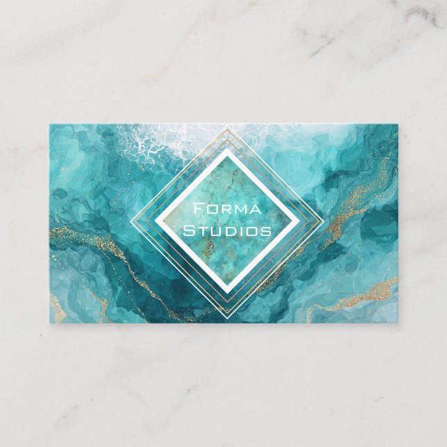 Modern Geometric Corporate Teal & Turquoise Business Card (Front)