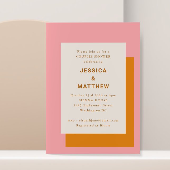 Modern Geometric Couples Shower Pink and Orange Invitation (Creator Uploaded)