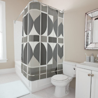Modern Geometric Curves in Grey and White Shower Curtain