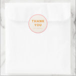 Modern Geometric Custom Thank You Pink Orange Classic Round Sticker<br><div class="desc">This "Thank You" sticker design features a clean and modern aesthetic with a warm colour palette of pink, orange, and white. The bold "THANK YOU" text is centred and complemented by the customisable names or details below in a minimalist sans-serif font. Perfect for sealing favour bags, envelopes, or gift packaging,...</div>