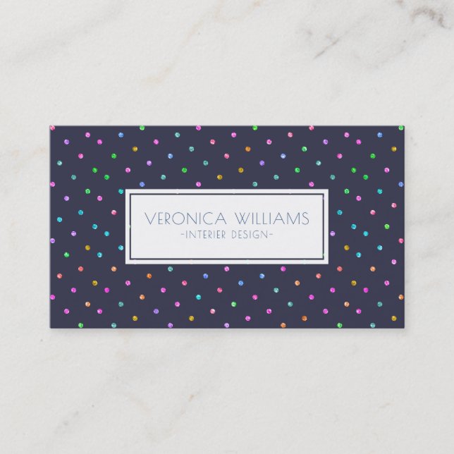 Modern Geometric Dark-Blue & Colourful Dots Patter Business Card (Front)