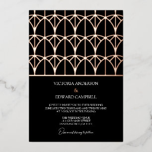 Modern Geometric Deco Black Real Rose Gold Wedding
