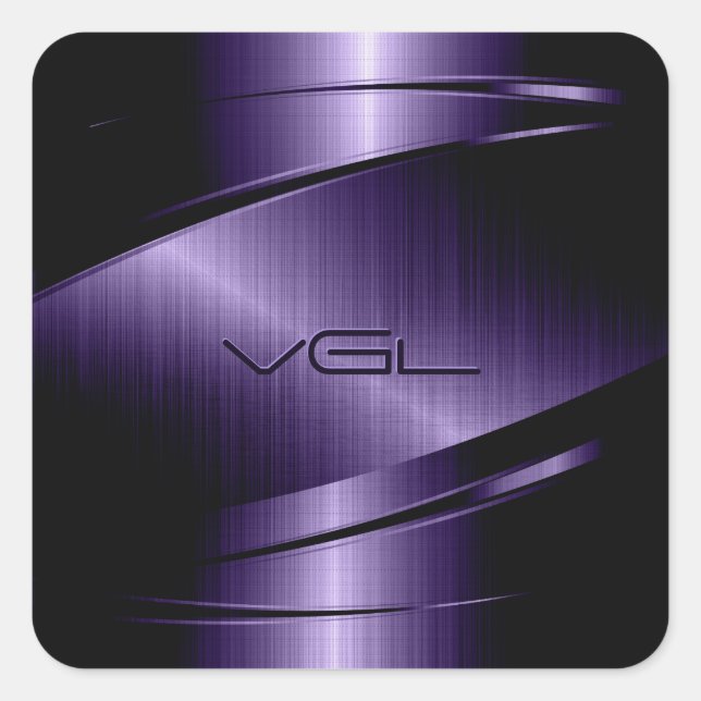 Modern Geometric Deep Purple Metallic Design Square Sticker (Front)