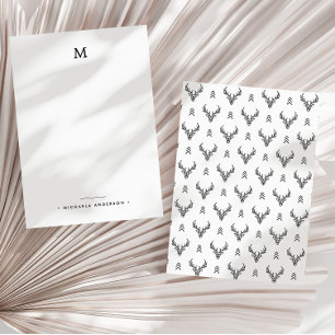 Modern Geometric Deer Heads Abstract Tree Monogram Card