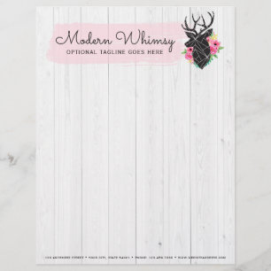 Modern Geometric Deer & Shabby Roses Rustic Wood Letterhead Template