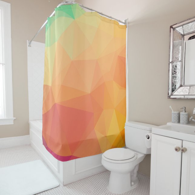 Modern Geometric Design Orange & Pink Shower Curtain (In Situ)