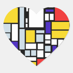 Modern Geometric Design, Primary Colours Heart Sticker