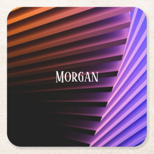 Modern Geometric Design, White Name Square Paper Coaster