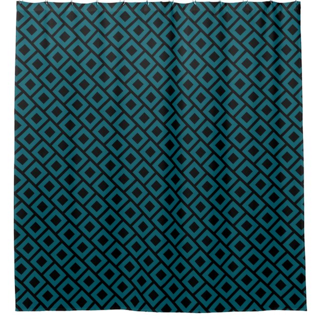 Modern Geometric Diamond Pattern in Deep Teal Shower Curtain (Front)