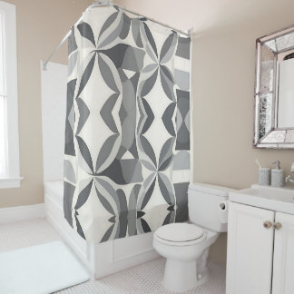 Modern Geometric Diamond Pattern in Grey and White Shower Curtain