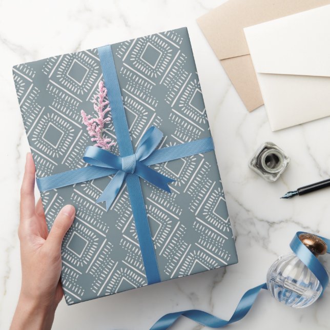 Modern Geometric Diamond Pattern Slate Blue Wrapping Paper (Gifting)