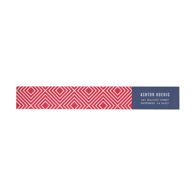 MODERN GEOMETRIC diamond pattern trendy navy red Wrap Around Label (Individual)