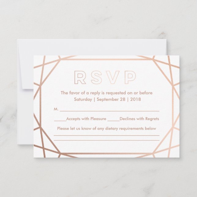 Modern Geometric Diamond Shaped Wedding RSVP Card (Front)
