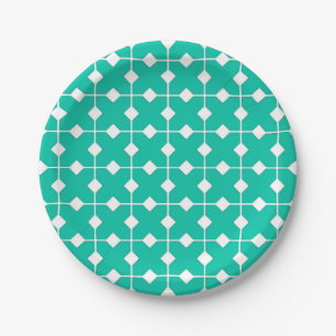 Modern Geometric, Diamonds - Turquoise and White Paper Plate