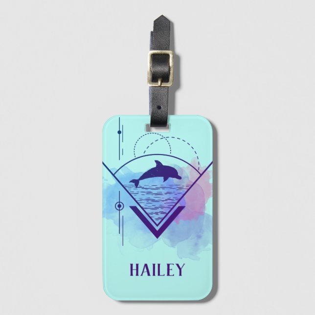 Modern Geometric Dolphin Personalised   Luggage Tag (Front Vertical)