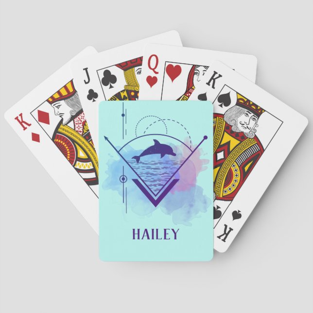 Modern Geometric Dolphin Personalised Playing Cards (Back)