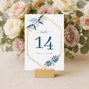 Modern Geometric Dusty Blue Greenery Wedding Table Number