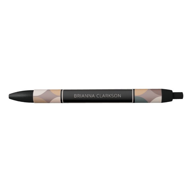 Modern Geometric Earth Tones Circles Pattern Black Ink Pen (Front)