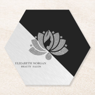 Modern Geometric, Elegant Silver Glitter Lotus Bus Paper Coaster