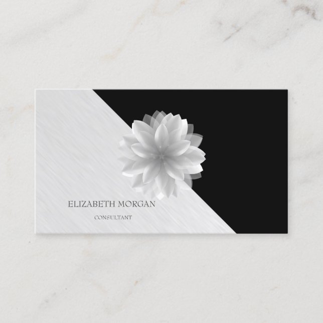 Modern Geometric, Elegant White Lotus  Business Card (Front)