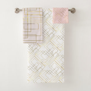 Modern Geometric Faux Gold Lines Bath Towel Set