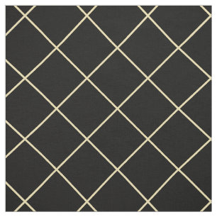 Modern Geometric Faux Gold Squares Black Chequered Fabric