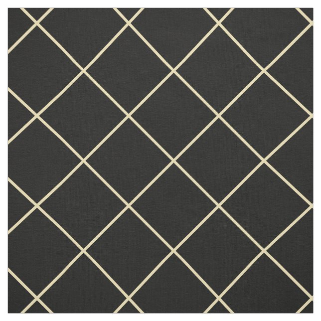 Modern Geometric Faux Gold Squares Black Chequered Fabric (Swatch)