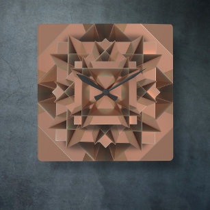 Modern Geometric Faux Metal Abstract Copper Square Wall Clock