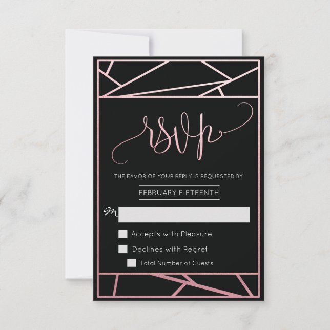 Modern Geometric Faux Rose Gold RSVP Card (Front)
