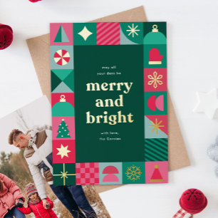 Modern Geometric Festive Icons Christmas Greeting  Foil Holiday Card