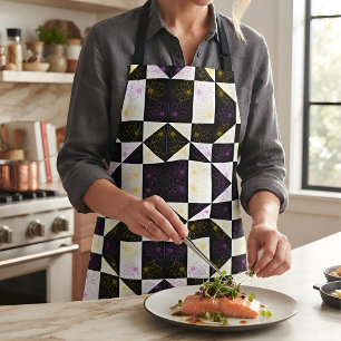 Modern Geometric Floral: Black & White Chic Apron