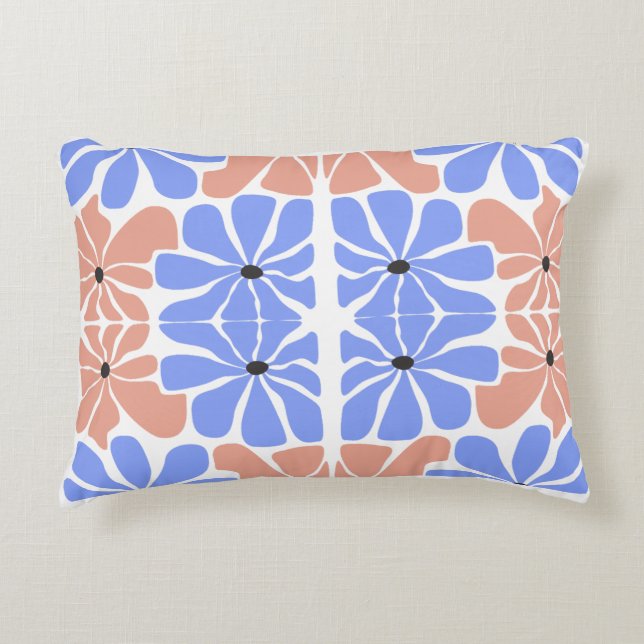 Modern Geometric Floral - Blue & Peach Pattern  Decorative Cushion (Front)