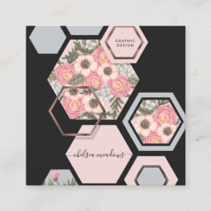 Modern Geometric Floral Honey Comb Square Square Business Card