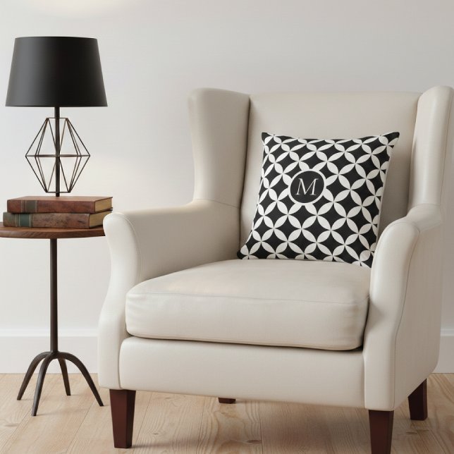 Modern Geometric Floral Monogram Cushion (Creator Uploaded)