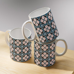 Modern Geometric Floral Monogram Flower Pattern Coffee Mug