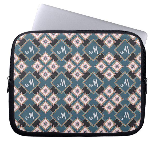 Modern Geometric Floral Monogram Flower Pattern Laptop Sleeve (Front)