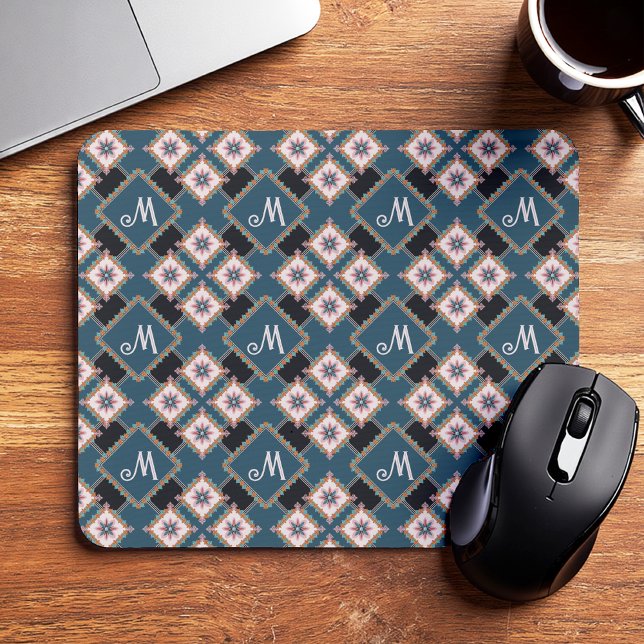 Modern Geometric Floral Monogram Flower Pattern Mouse Mat (Creator Uploaded)