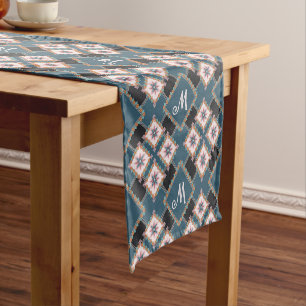 Modern Geometric Floral Monogram Flower Pattern Short Table Runner
