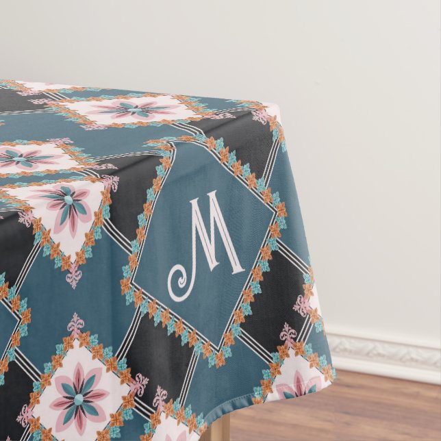 Modern Geometric Floral Monogram Flower Pattern Tablecloth (In Situ)