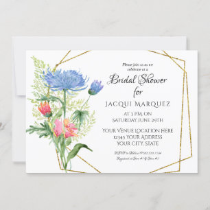Modern Geometric Floral Pink n Blue Bridal Shower Invitation