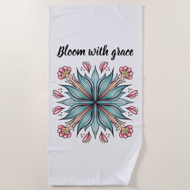 Modern Geometric Floral Typography - Blue Pink Beach Towel (Front)