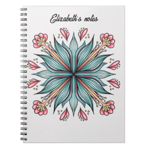 Modern Geometric Floral Typography - Blue Pink Notebook