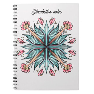 Modern Geometric Floral Typography - Blue Pink Notebook